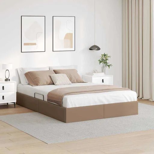Cama com Armazenamento Cappuccino 140 x 190 cm Couro Sintético