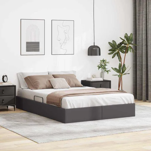 Cama com Armazenamento Cinzeto 140 x 200 cm Couro Sintético