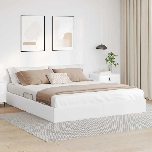Cama com Armazenamento Branco Puro 160 x 200 cm Couro Sintético