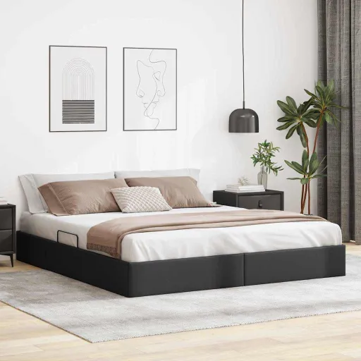 Cama com Armazenamento Preto 180 x 200 cm Couro Sintético