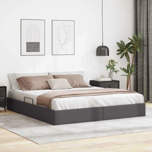 Cama com Armazenamento Cinzeto 180 x 200 cm Couro Sintético
