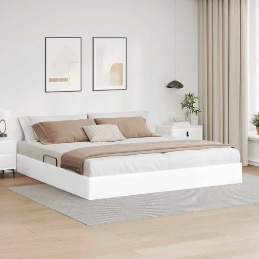 Cama com Armazenamento Branco Puro 200 x 200 cm Couro Sintético