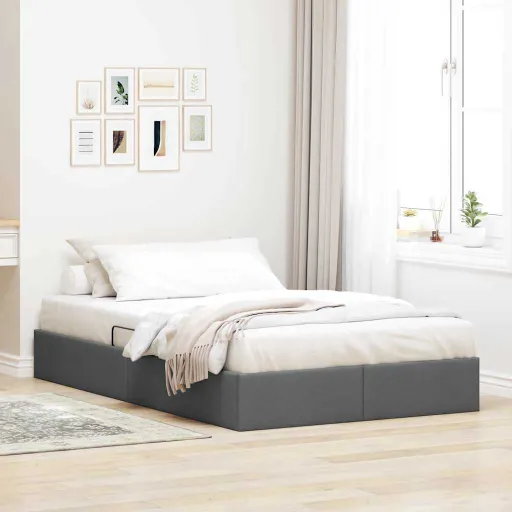 Cama com Armazenamento Cinza Escuro 120 x 200 cm Tecido