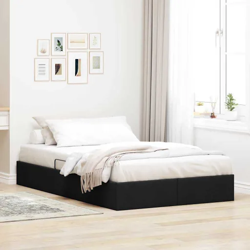 Cama com Armazenamento com Cabeceira Preto 120 x 200 cm Tecido
