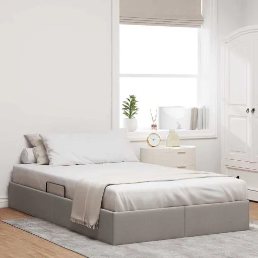 Cama com Armazenamento Cinzento-Acastanhado 120 x 200 cm Tecido