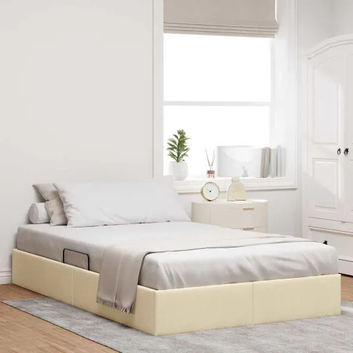 Cama com Armazenamento com Cabeceira Creme 120 x 200 cm Tecido