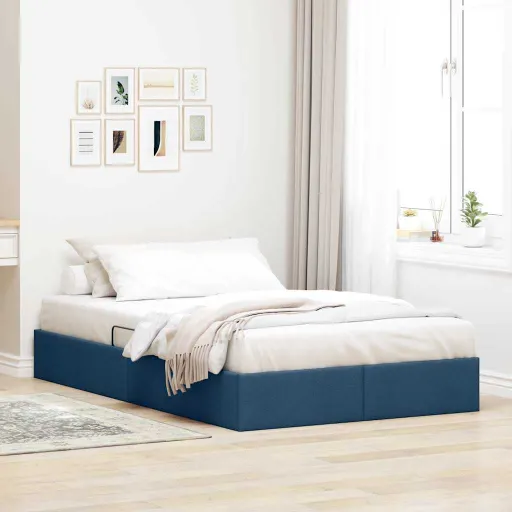 Cama com Armazenamento com Cabeceira Azul 120 x 200 cm Tecido