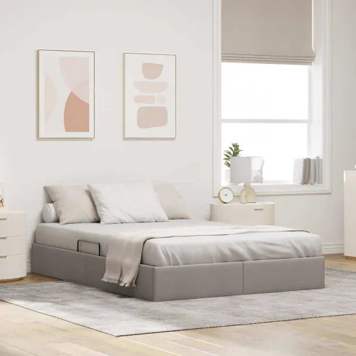 Cama com Armazenamento Cinzento-Acastanhado 140 x 190 cm Tecido