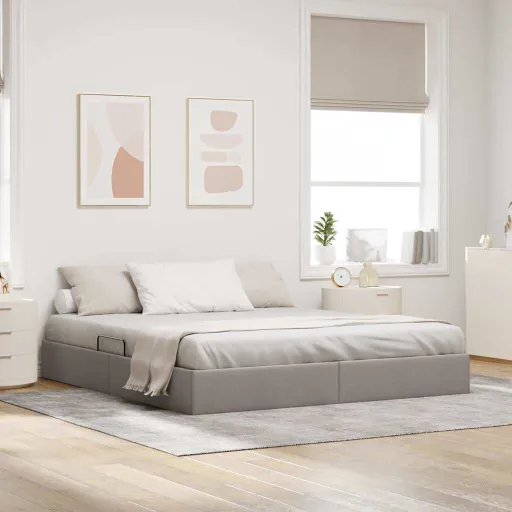 Cama com Armazenamento Cinzento-Acastanhado 160 x 200 cm Tecido