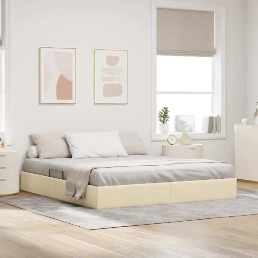 Cama com Armazenamento com Cabeceira Creme 160 x 200 cm Tecido