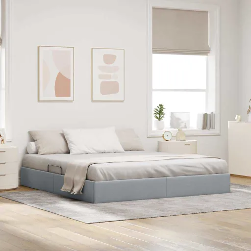 Cama com Armazenamento Cinzento-Claro 180 x 200 cm Tecido