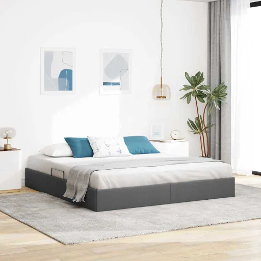 Cama com Armazenamento Cinza Escuro 180 x 200 cm Tecido
