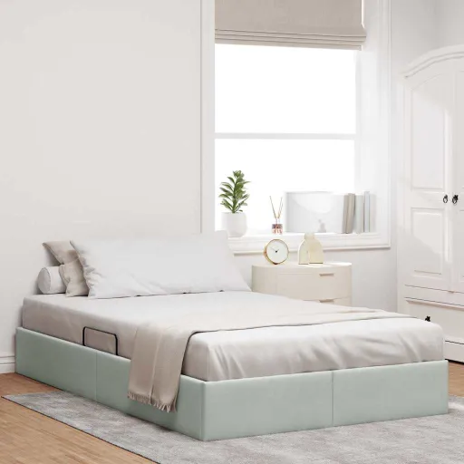 Cama com Armazenamento Cinzento-Claro 120 x 200 cm Veludo