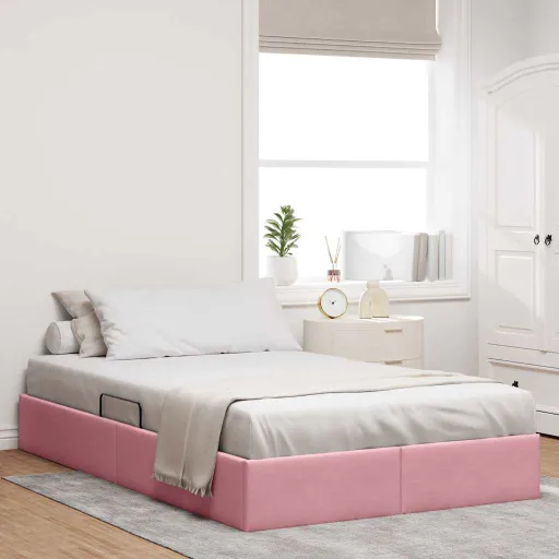 Cama com Armazenamento com Cabeceira Rosa 120 x 200 cm Veludo
