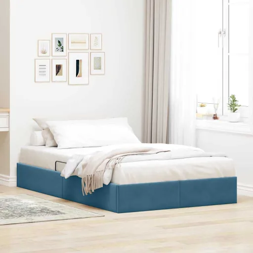 Cama com Armazenamento Azul Escuro 120 x 200 cm Veludo