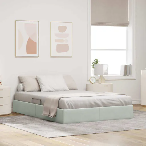 Cama com Armazenamento Cinzento-Claro 140 x 190 cm Veludo