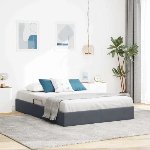 Cama com Armazenamento Cinza Escuro 140 x 190 cm Veludo