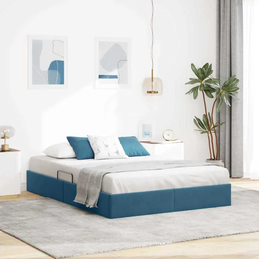 Cama com Armazenamento Azul Escuro 140 x 190 cm Veludo