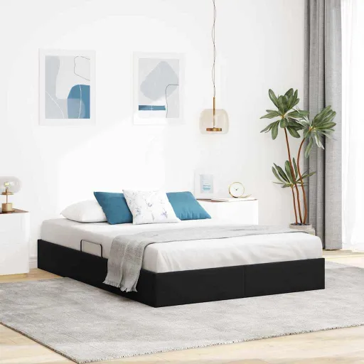 Cama com Armazenamento com Cabeceira Preto 140 x 200 cm Veludo