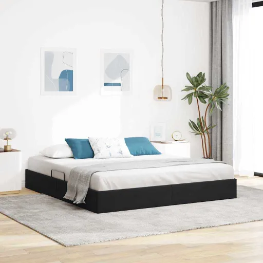 Cama com Armazenamento com Cabeceira Preto 160 x 200 cm Veludo