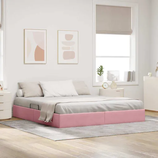 Cama com Armazenamento com Cabeceira Rosa 160 x 200 cm Veludo