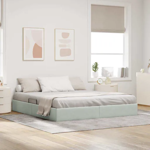 Cama com Armazenamento Cinzento-Claro 180 x 200 cm Veludo