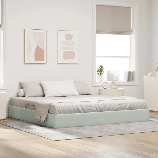 Cama com Armazenamento Cinzento-Claro 200 x 200 cm Veludo