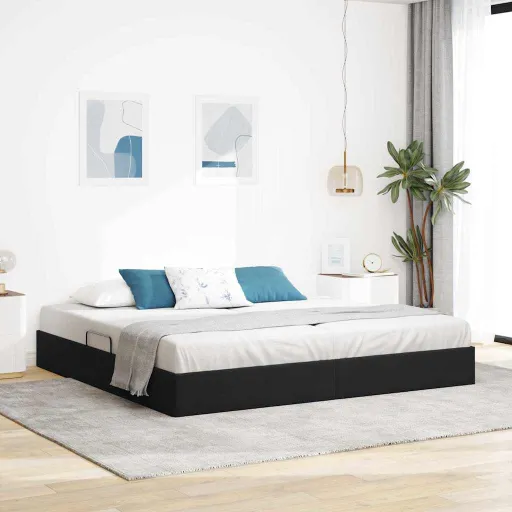 Cama com Armazenamento com Cabeceira Preto 200 x 200 cm Veludo