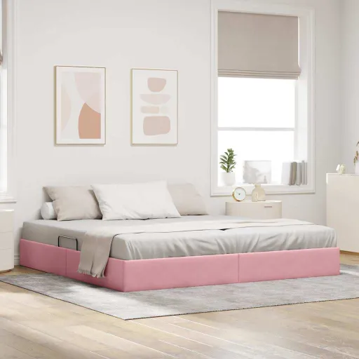 Cama com Armazenamento com Cabeceira Rosa 200 x 200 cm Veludo