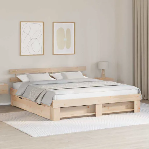 Estrutura da Cama com Cabeceira Castanho 200 x 200 cm