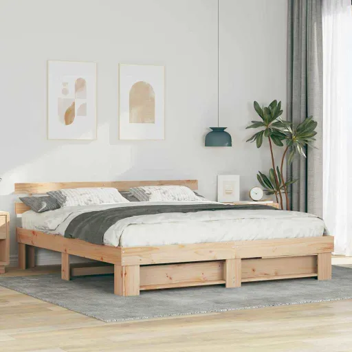 Estrutura da Cama com Cabeceira Castanho 200 x 200 cm