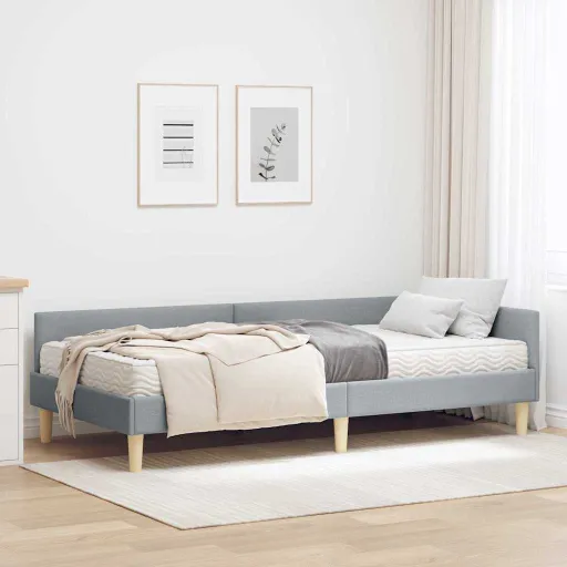 Estrutura de Cama de Canto com Colchão   Cinzento-Claro (2 pcs)