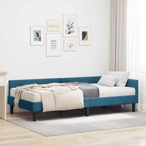 Estrutura de Cama de Canto com Colchão Outros   Azul Veludo (2 pcs)