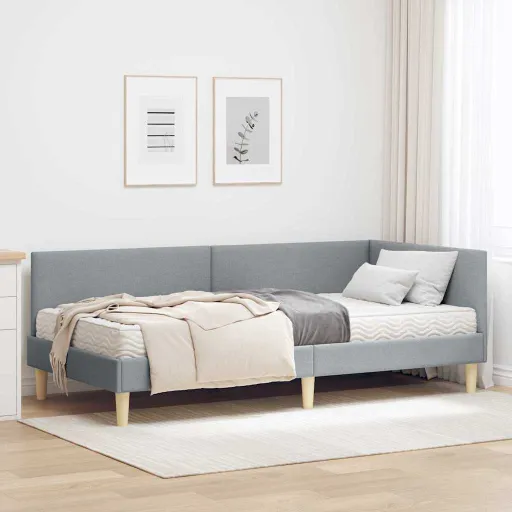 Estrutura de Cama de Canto com Colchão   Cinzento-Claro (2 pcs)