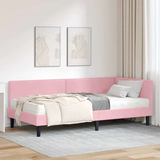 Estrutura de Cama de Canto com Colchão   Cinzeto Veludo (2 pcs)