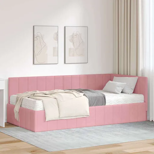Estrutura de Cama de Canto com Colchão   Cinzeto Veludo (2 pcs)