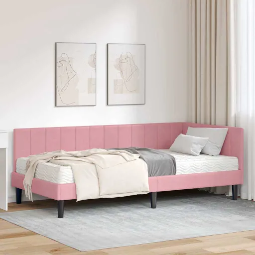 Estrutura de Cama de Canto com Colchão   Cinzeto Veludo (2 pcs)