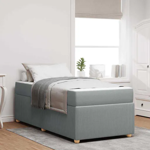 Estrutura da Cama com Colchão Cinzento-Claro 80 x 200 cm Tecido