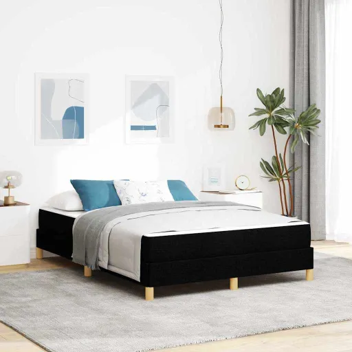 Cama Box com Colchão Preto 140 x 190 cm Tecido