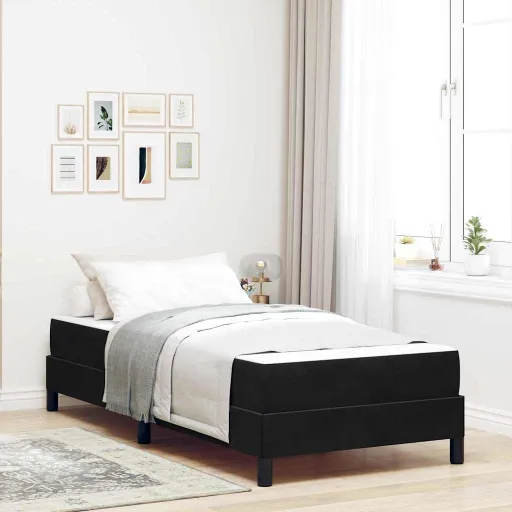 Cama Box com Colchão Preto 90 x 190 cm Tecido