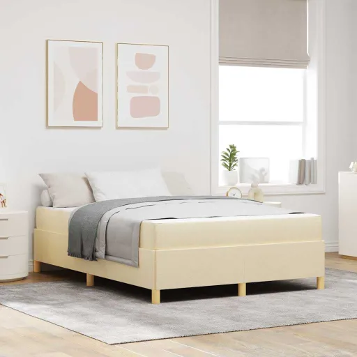 Estrutura da Cama com Colchão Creme 140 x 190 cm Tecido