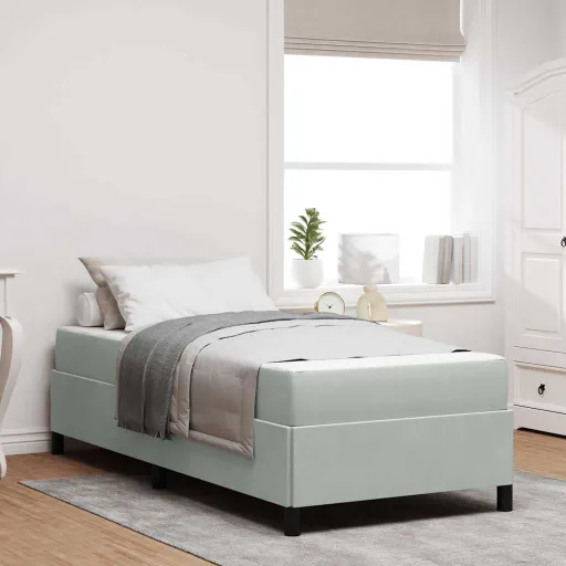 Estrutura da Cama Cinzento-Claro 100 x 200 cm Tecido