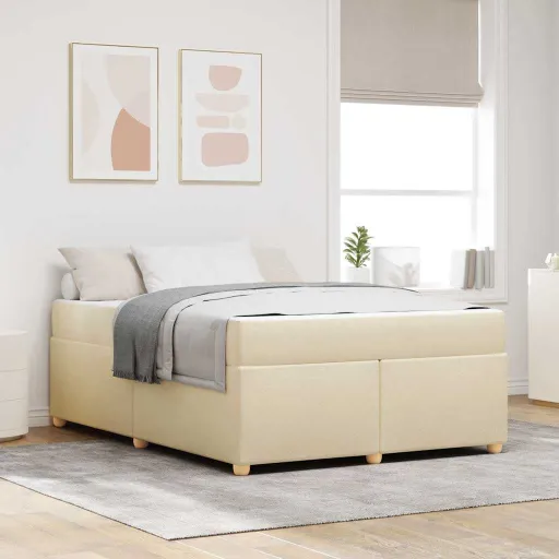 Estrutura da Cama com Colchão Creme 140 x 200 cm Tecido