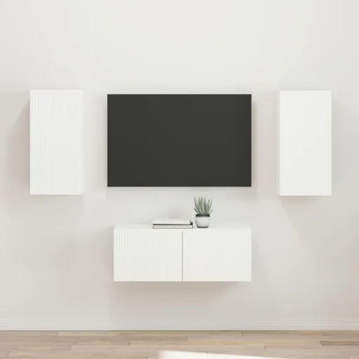 Conjunto de Móvel de TV   Branco Madeira Processada (2 pcs)