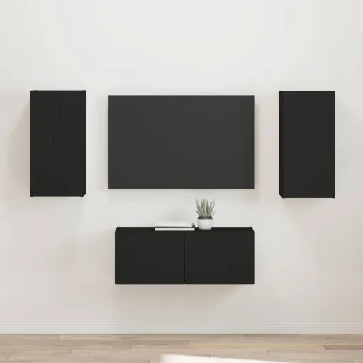 Conjunto de Móvel de TV   Preto Madeira Processada (2 pcs)
