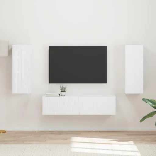 Conjunto de Móvel de TV   Branco Madeira Processada (2 pcs)