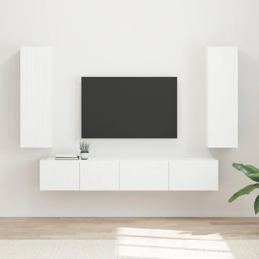 Conjunto de Móvel de TV   Branco Madeira Processada (3 pcs)
