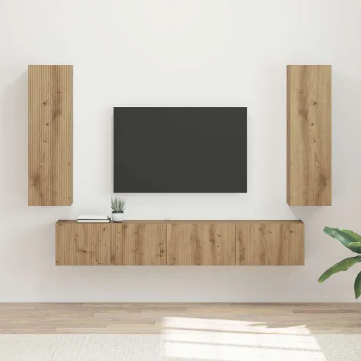 Conjunto de Móvel de TV   Carvalho Artesanal (3 pcs)