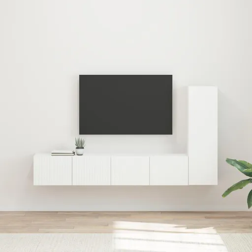 Conjunto de Móvel de TV   Branco Madeira Processada (3 pcs)