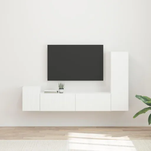 Conjunto de Móvel de TV   Branco Madeira Processada (4 pcs)